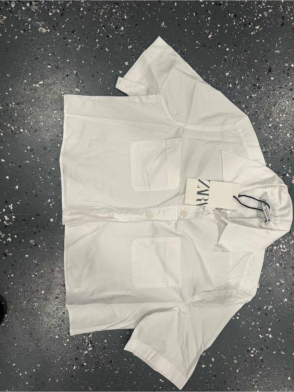 ZARA White Cropped Short-Sleeve Button Shirt - Picture 3 of 3